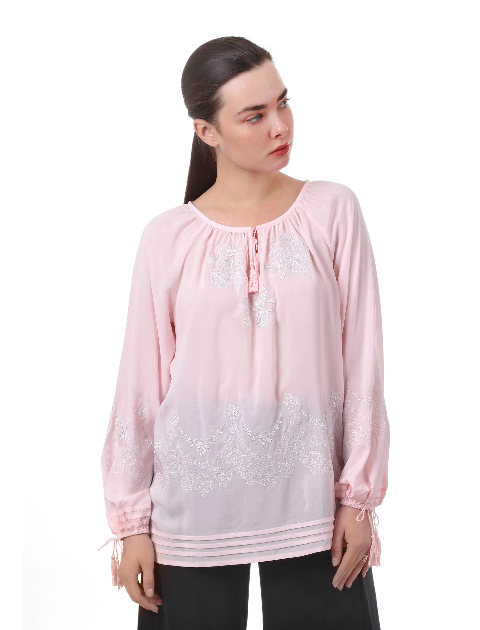 Блуза с вышивкой «Роза ажур» (розовая)