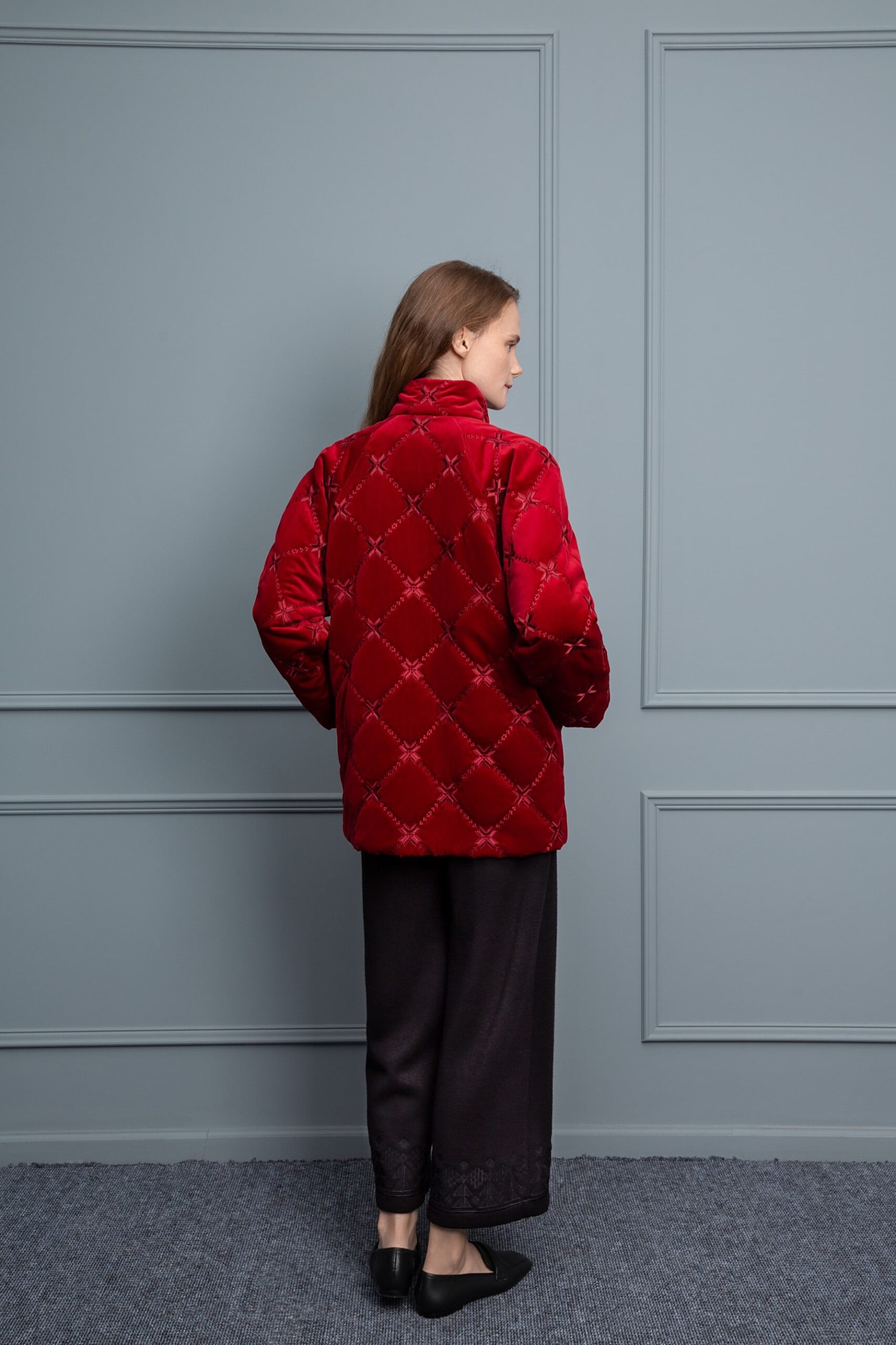 Velvet bomber jacket with embroidery 