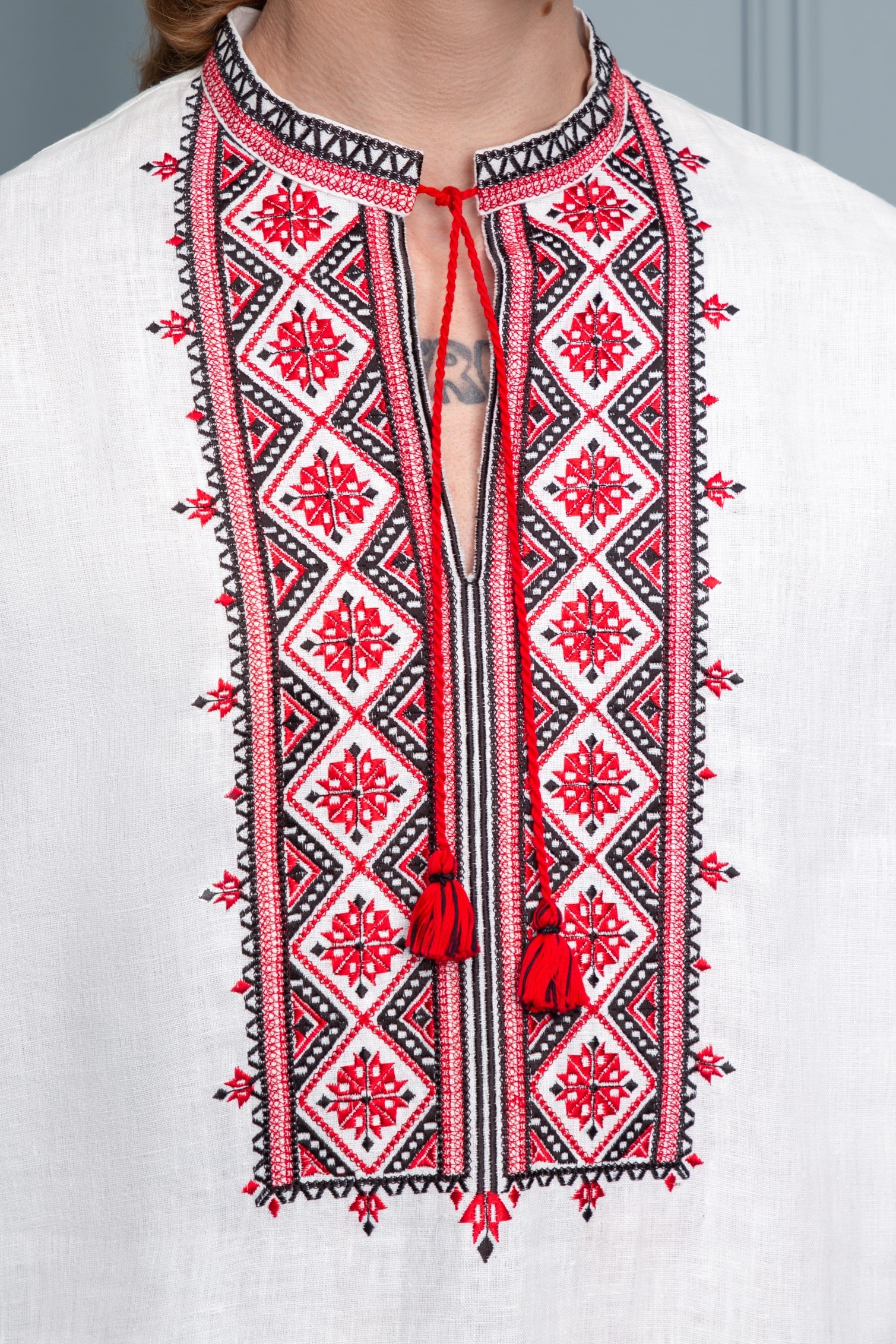 Embroidered shirt «Stars» (red and black)
