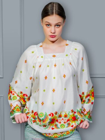Блуза Петриківка біла - кольорова вишиванка