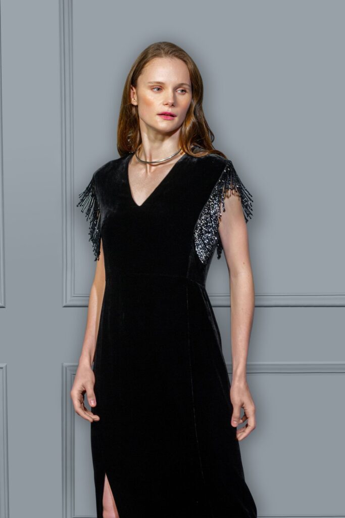 Dress with beaded jewelry black viscose / silk