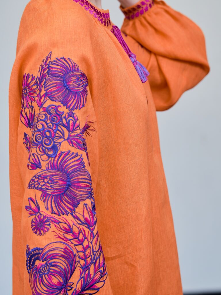 Туніка «Петриківський розпис» помаранчева з кольоровою вишивкою
